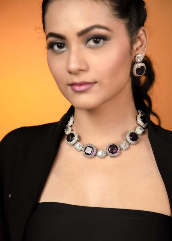 Purple Real American Diamond Choker Set