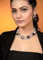 Purple Real American Diamond Choker Set