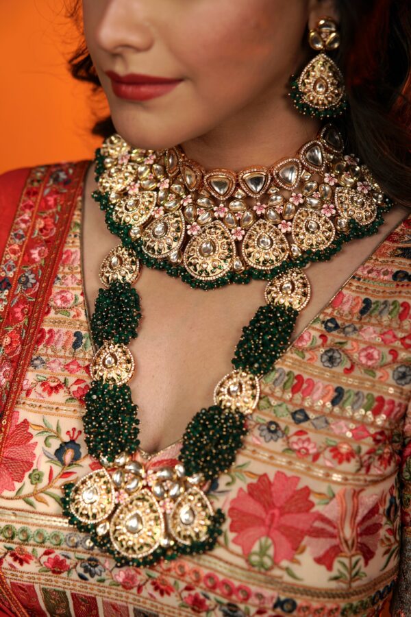 Dark Green Floral Bridal Jewellery Set