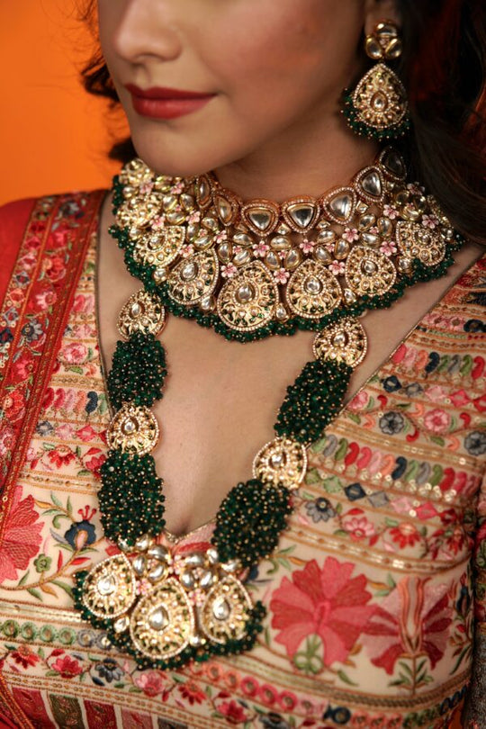 Dark Green Floral Bridal Jewellery Set
