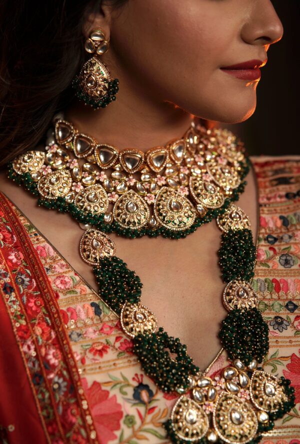 Dark Green Floral Bridal Jewellery Set