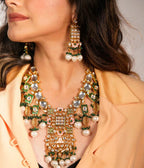 Green Pearls & Stones Floral Heavy Kundan Jewellery Set