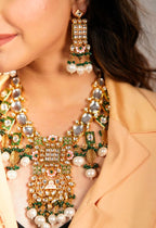 Green Pearls & Stones Floral Heavy Kundan Jewellery Set