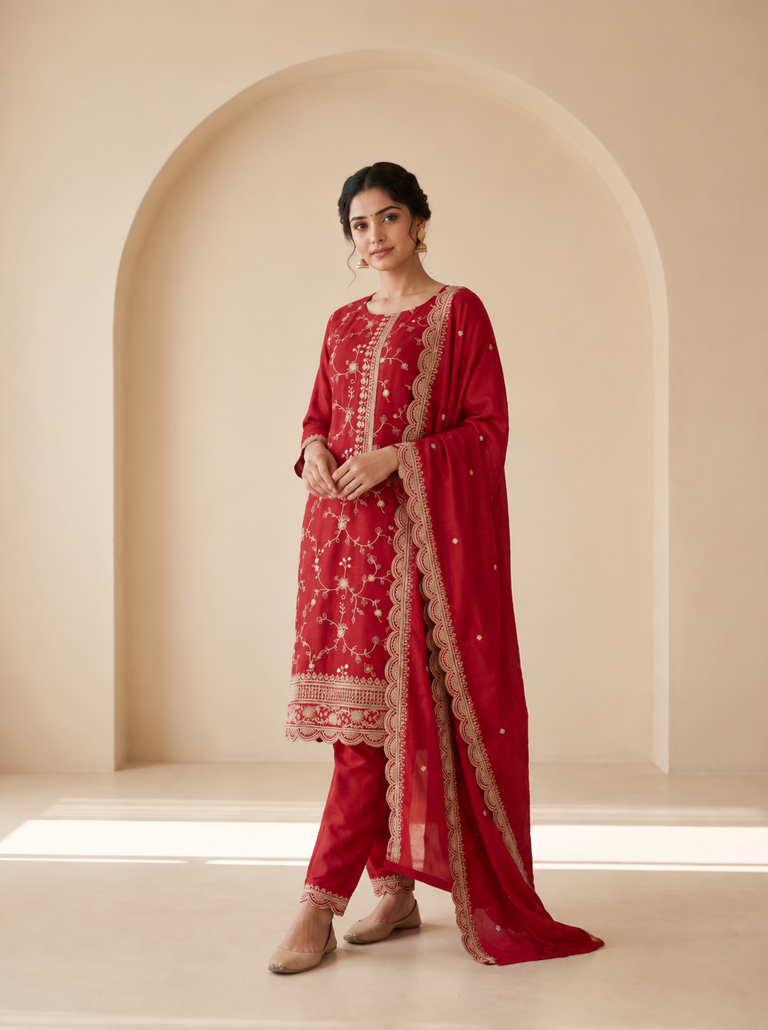 Red Hand Embroidered Salwar Set