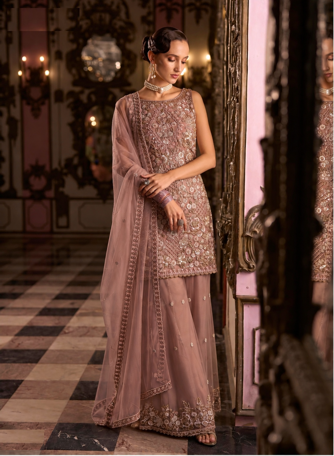 Lilac Multi Heavy Embroidery Palazzo Set