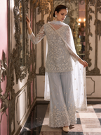 White Stones & Beads Embroidered Palazzo Set