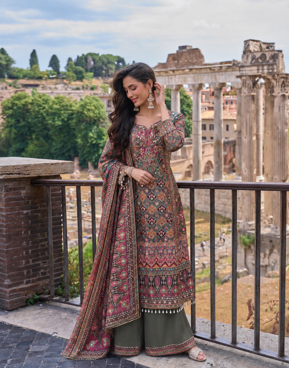 Green Multi Embroidery With Mirror Work Salwar Set