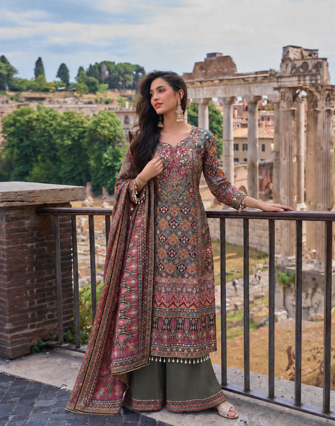 Green Multi Embroidery With Mirror Work Salwar Set