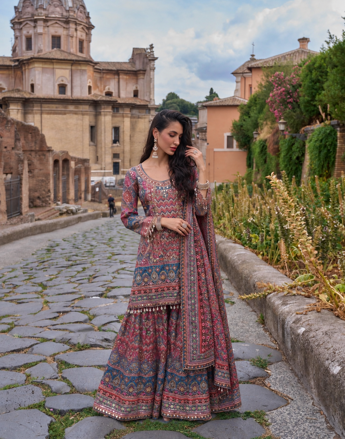Multicolored Multi Embroidery With Mirror Work Palazzo Set