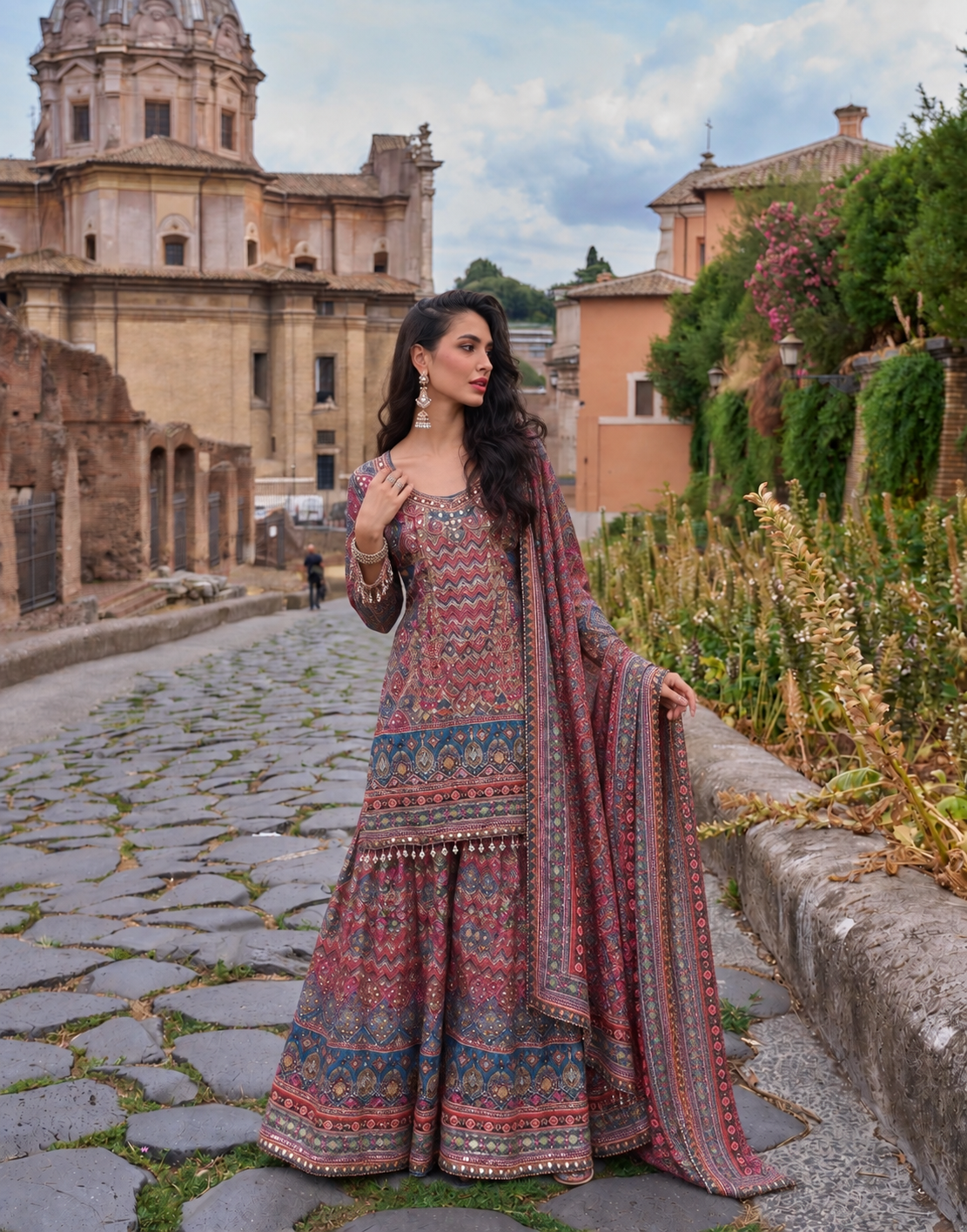 Multicolored Multi Embroidery With Mirror Work Palazzo Set