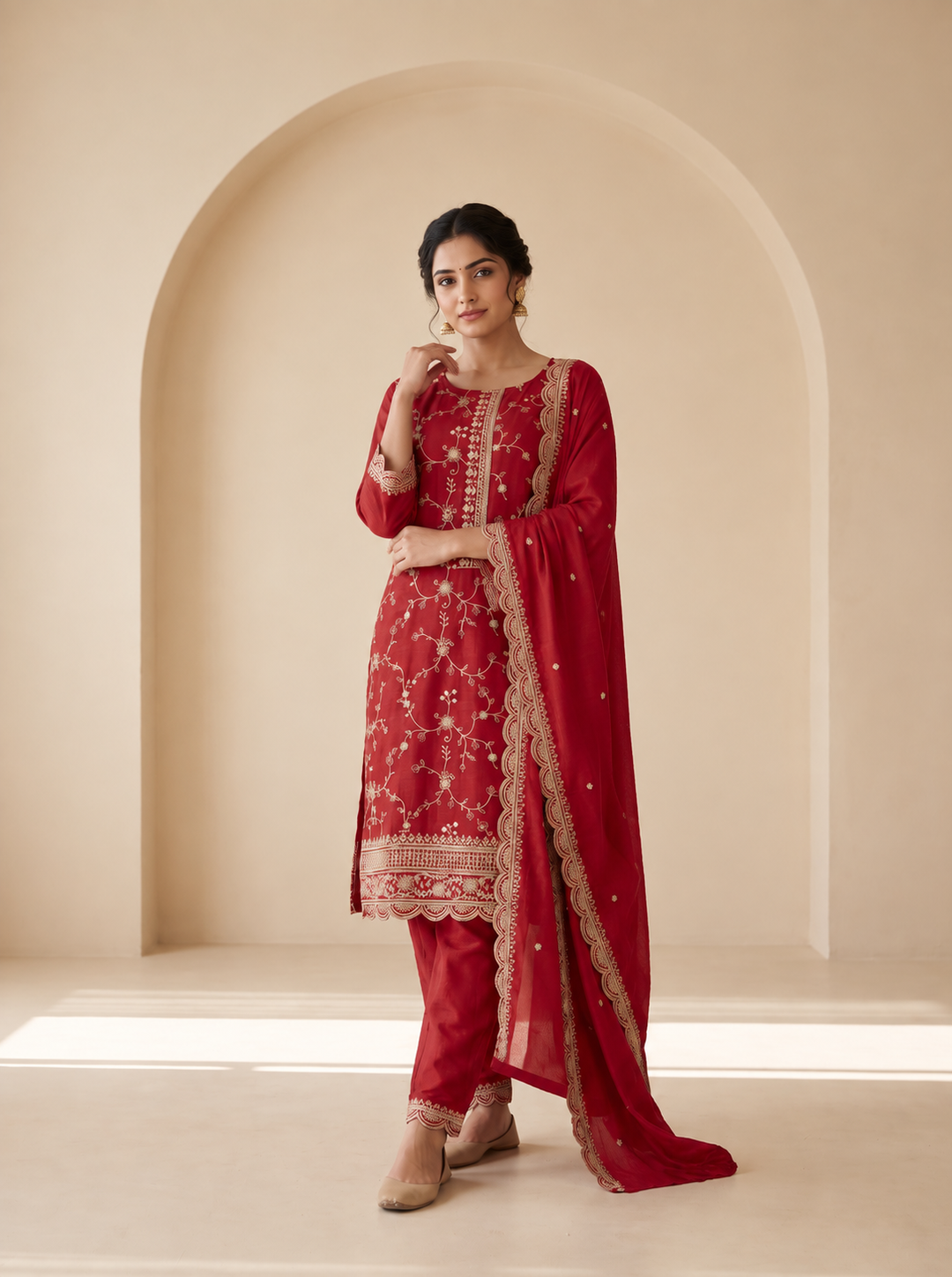 Red Hand Embroidered Salwar Set