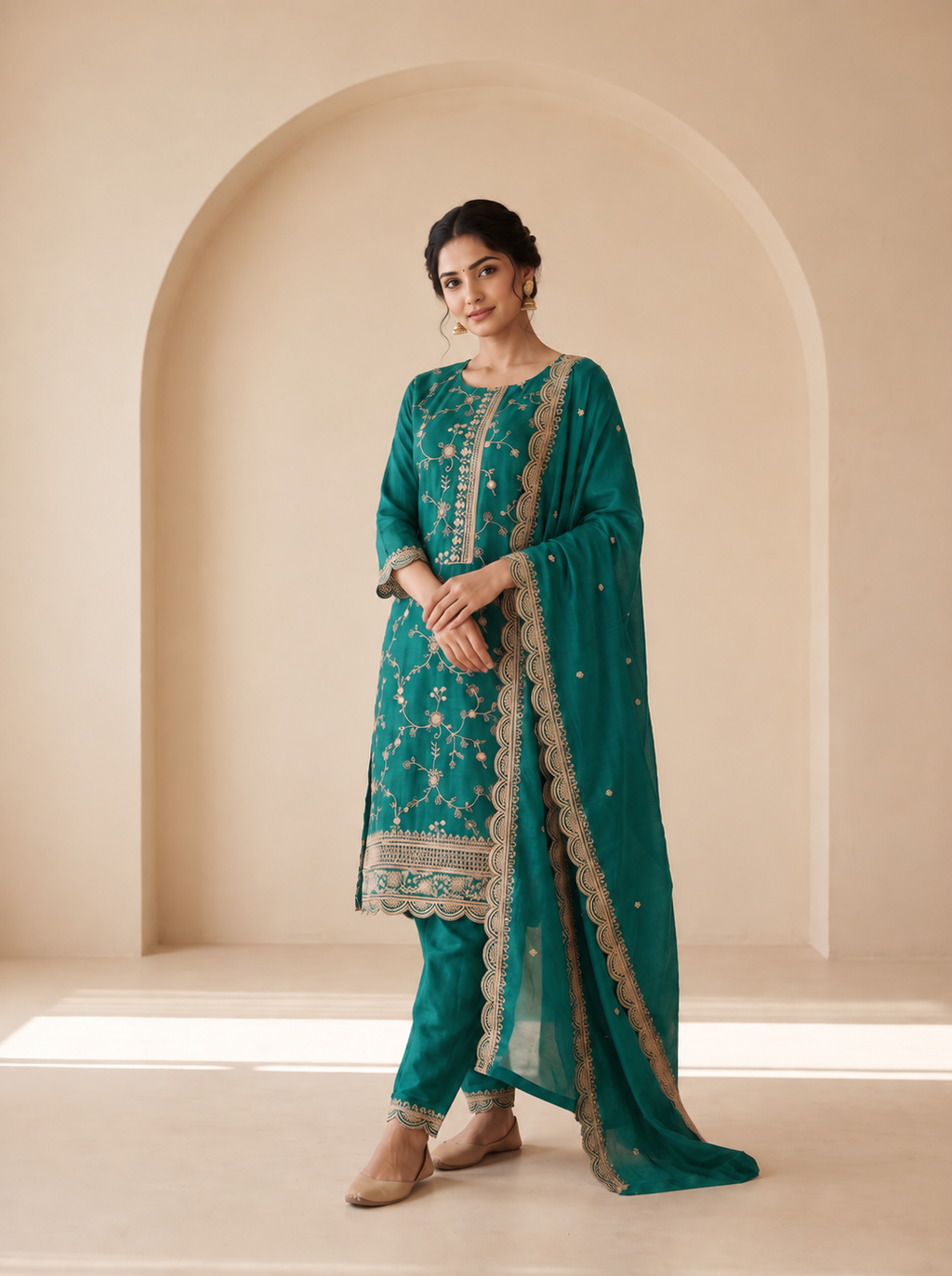 Turquoise Green Hand Embroidered Salwar Set