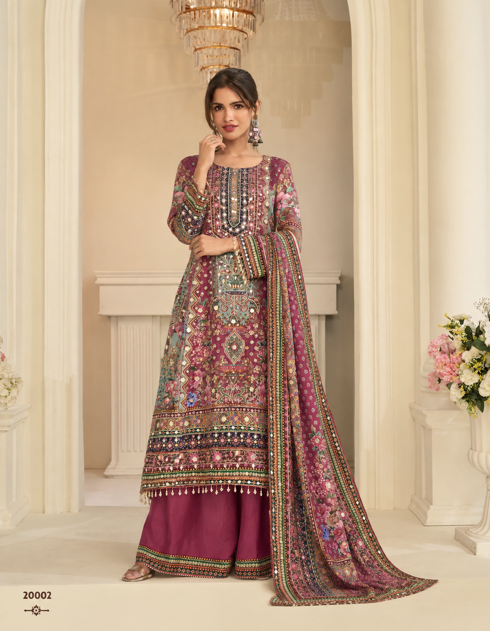 Multicoloured Multi Embroidered Palazzo Salwar Set