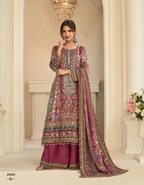 Multicoloured Multi Embroidered Palazzo Salwar Set