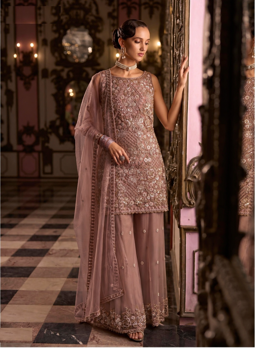 Lilac Multi Heavy Embroidery Palazzo Set