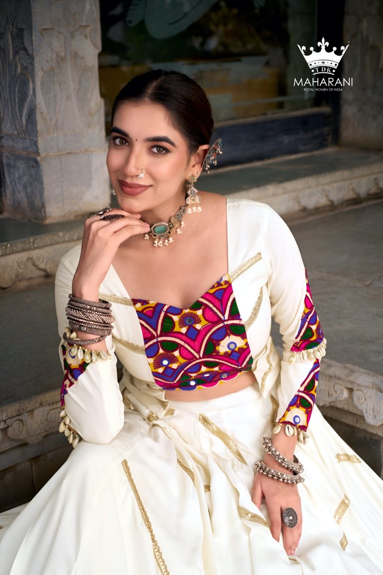 White Sequins With Mirror Work Lehenga
