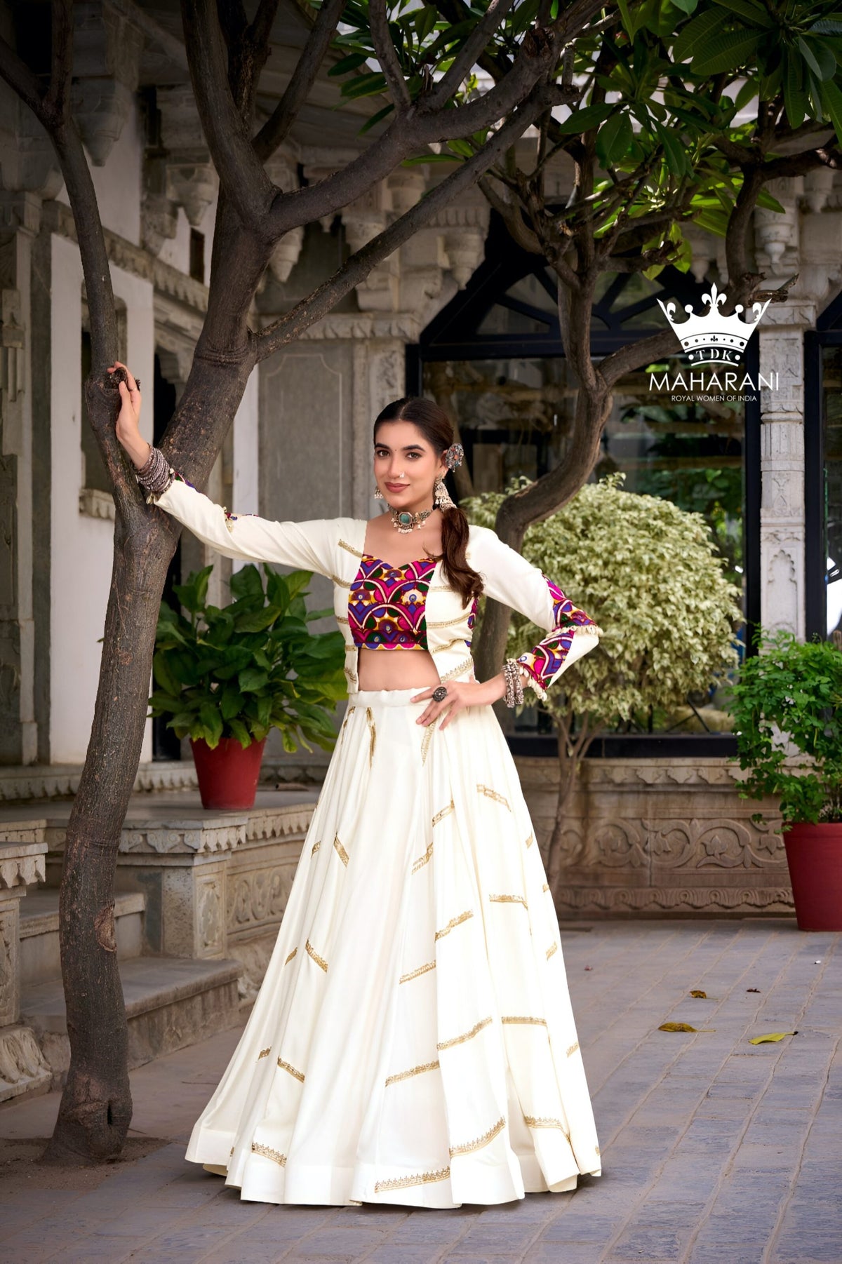 White Sequins With Mirror Work Lehenga