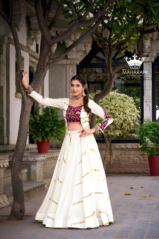 White Sequins With Mirror Work Lehenga