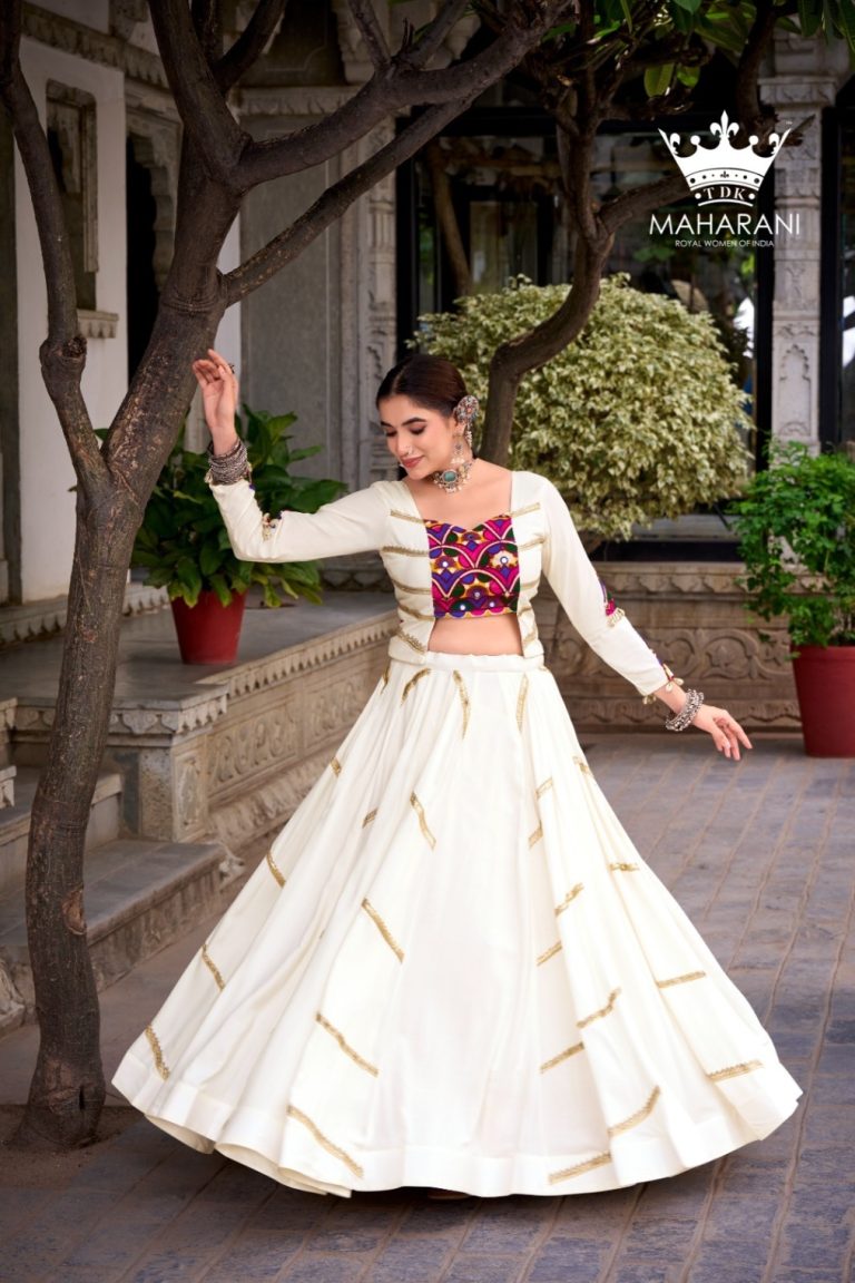White Sequins With Mirror Work Lehenga