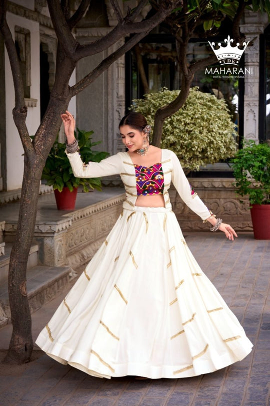 White Sequins With Mirror Work Lehenga