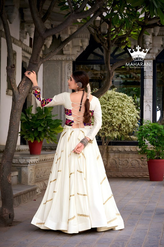 White Sequins With Mirror Work Lehenga