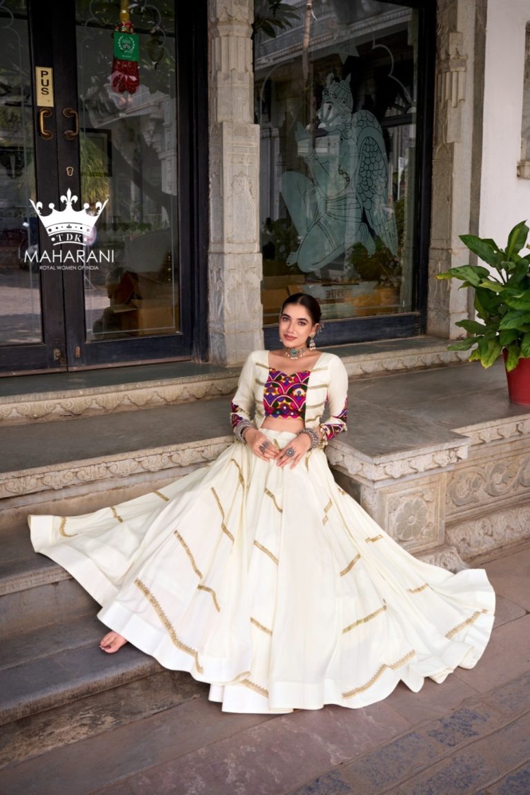 White Sequins With Mirror Work Lehenga