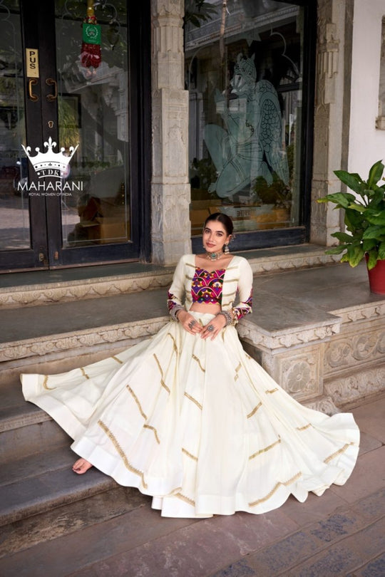 White Sequins With Mirror Work Lehenga