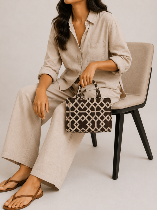 Brown Jacquard Small Tote