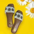 White Shell & Stone Embroidery Women’s Flats/Sliders