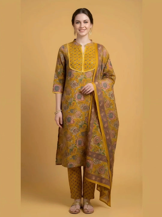 Mustard Yellow Jaipuri Print Salwar Set