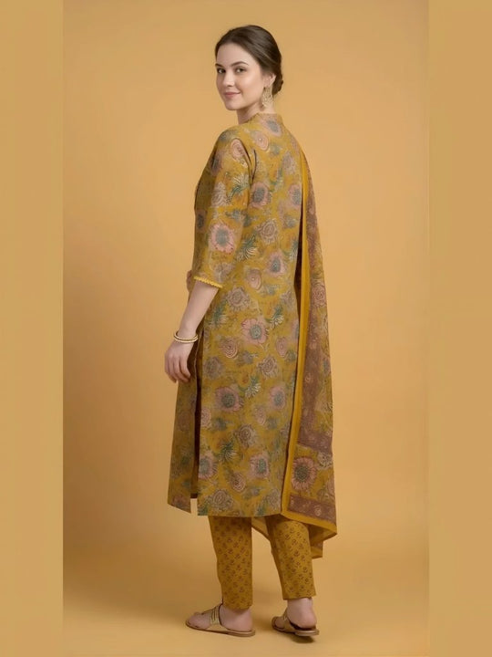 Mustard Yellow Jaipuri Print Salwar Set