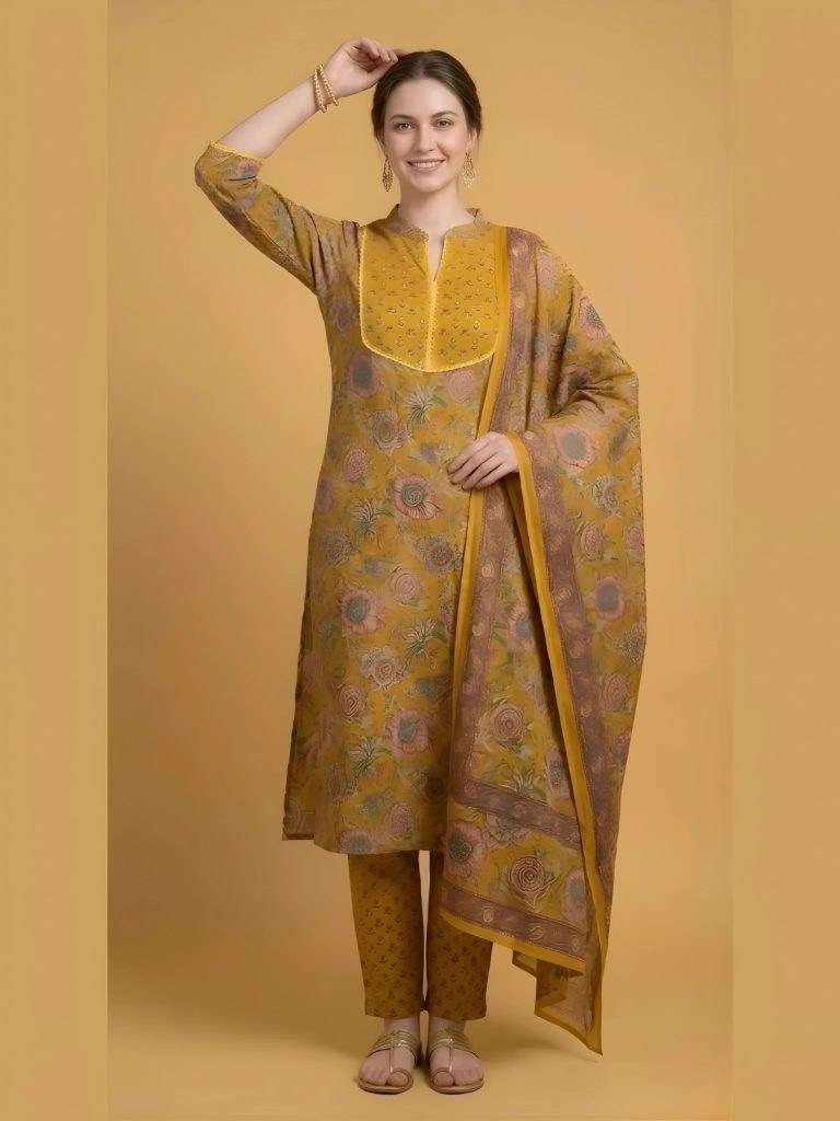 Mustard Yellow Jaipuri Print Salwar Set