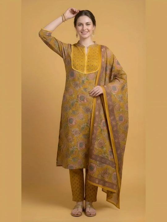 Mustard Yellow Jaipuri Print Salwar Set
