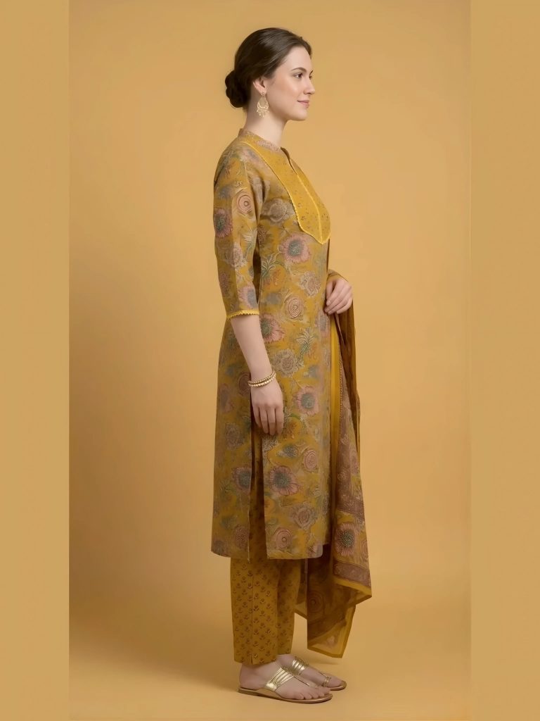 Mustard Yellow Jaipuri Print Salwar Set