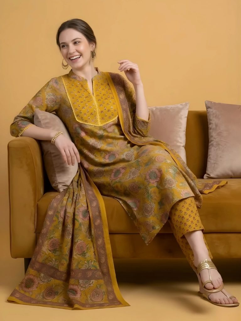 Mustard Yellow Jaipuri Print Salwar Set