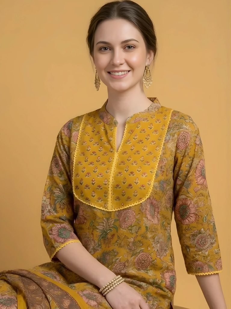 Mustard Yellow Jaipuri Print Salwar Set