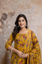 Yellow Multicoloured Floral Jaipuri Print Salwar Set