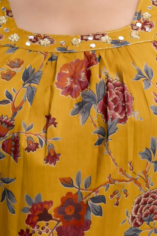 Yellow Multicoloured Floral Jaipuri Print Salwar Set