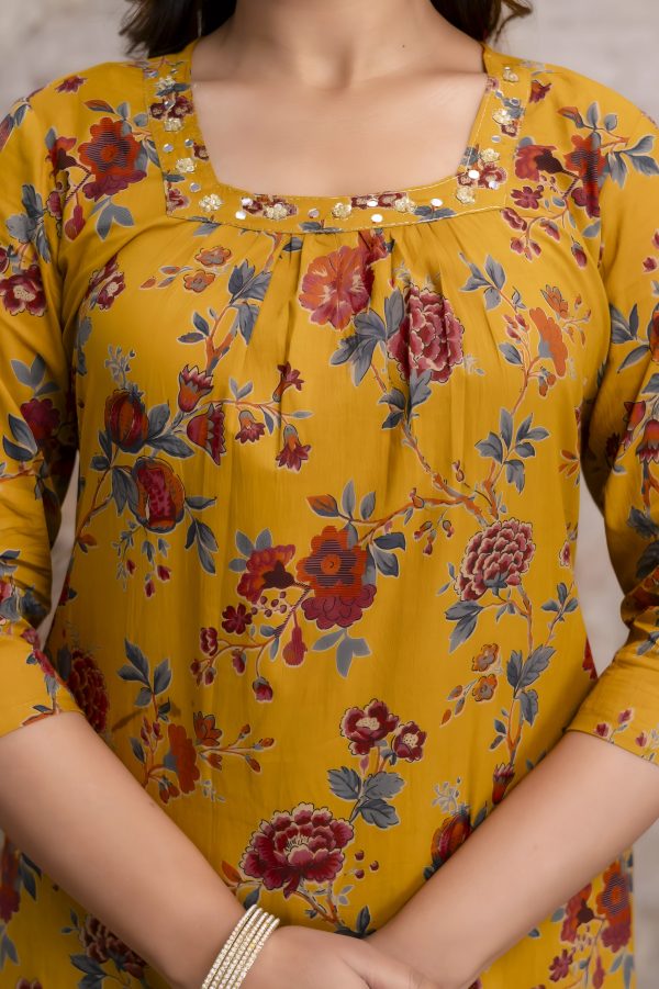 Yellow Multicoloured Floral Jaipuri Print Salwar Set