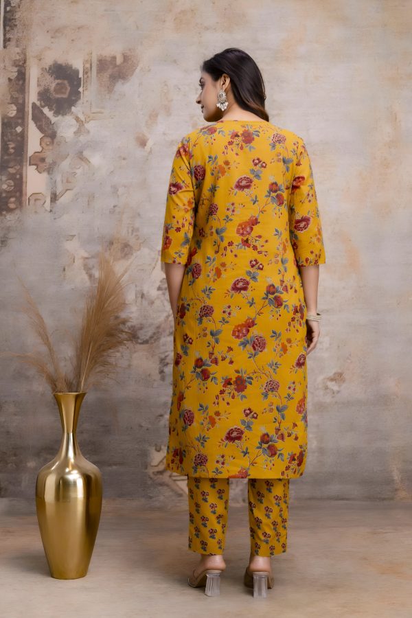 Yellow Multicoloured Floral Jaipuri Print Salwar Set