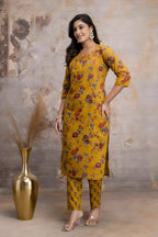 Yellow Multicoloured Floral Jaipuri Print Salwar Set