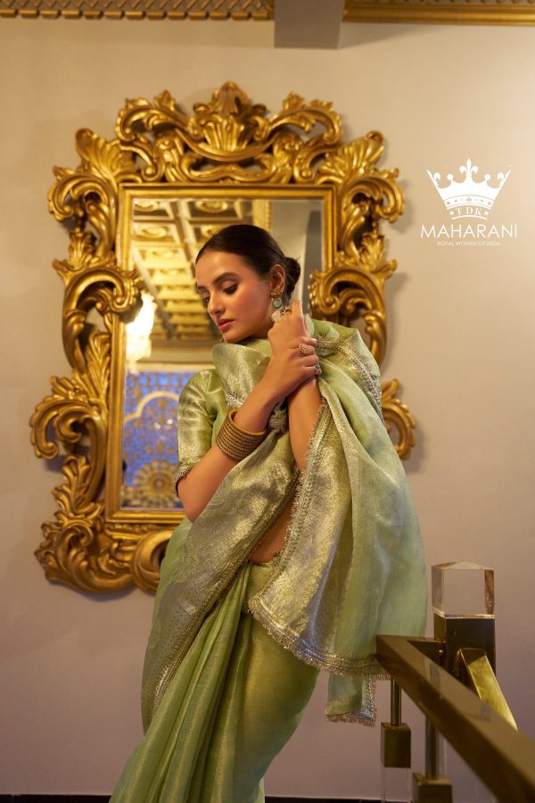 Mint Green Zari Weaving Work Tissue Shimmer Saree