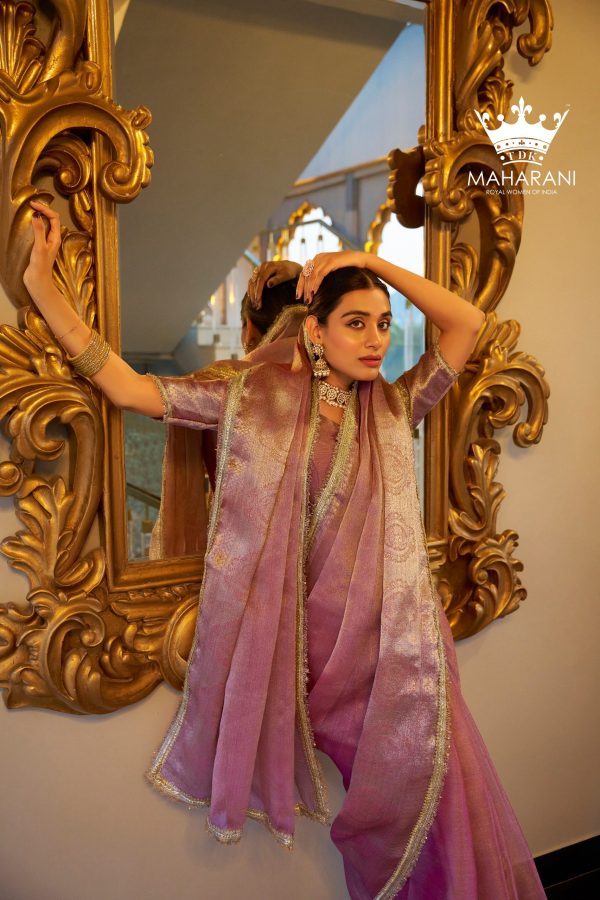 Light Purple Zari Weaving Work Tissue Shimmer Saree