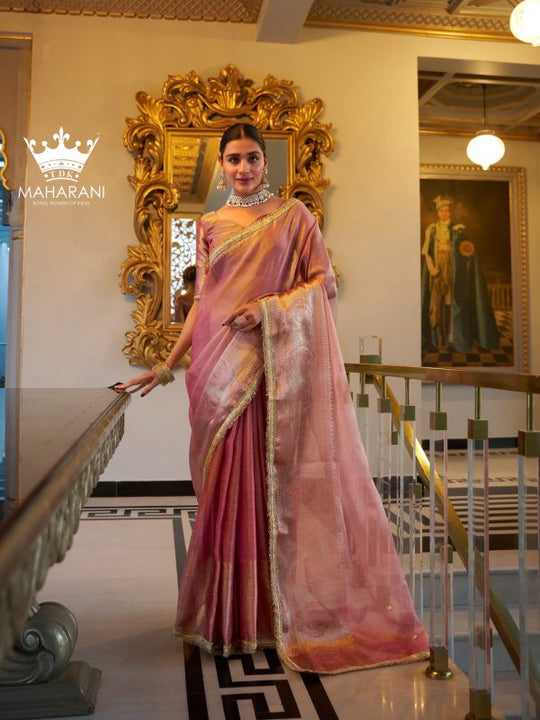 Light Purple Zari Weaving Work Tissue Shimmer Saree