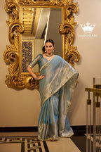Light Blue Zari Weaving Work Tissue Shimmer Saree