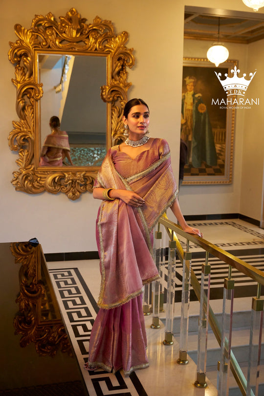 Light Purple Zari Weaving Work Tissue Shimmer Saree