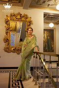 Mint Green Zari Weaving Work Tissue Shimmer Saree