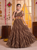 Brown Gown with Multicolour Embroidered Waist Belt & Bandhani Print