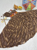 Brown Gown with Multicolour Embroidered Waist Belt & Bandhani Print