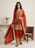 Orange Embellished Patiala Suit with Multi Embroidery